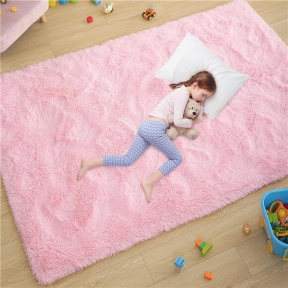 Ultra Soft Pink Rugs for Bedroom 4x6 Feet, Fluffy Shag Area Rugs for Living Room - Picture 1 of 8